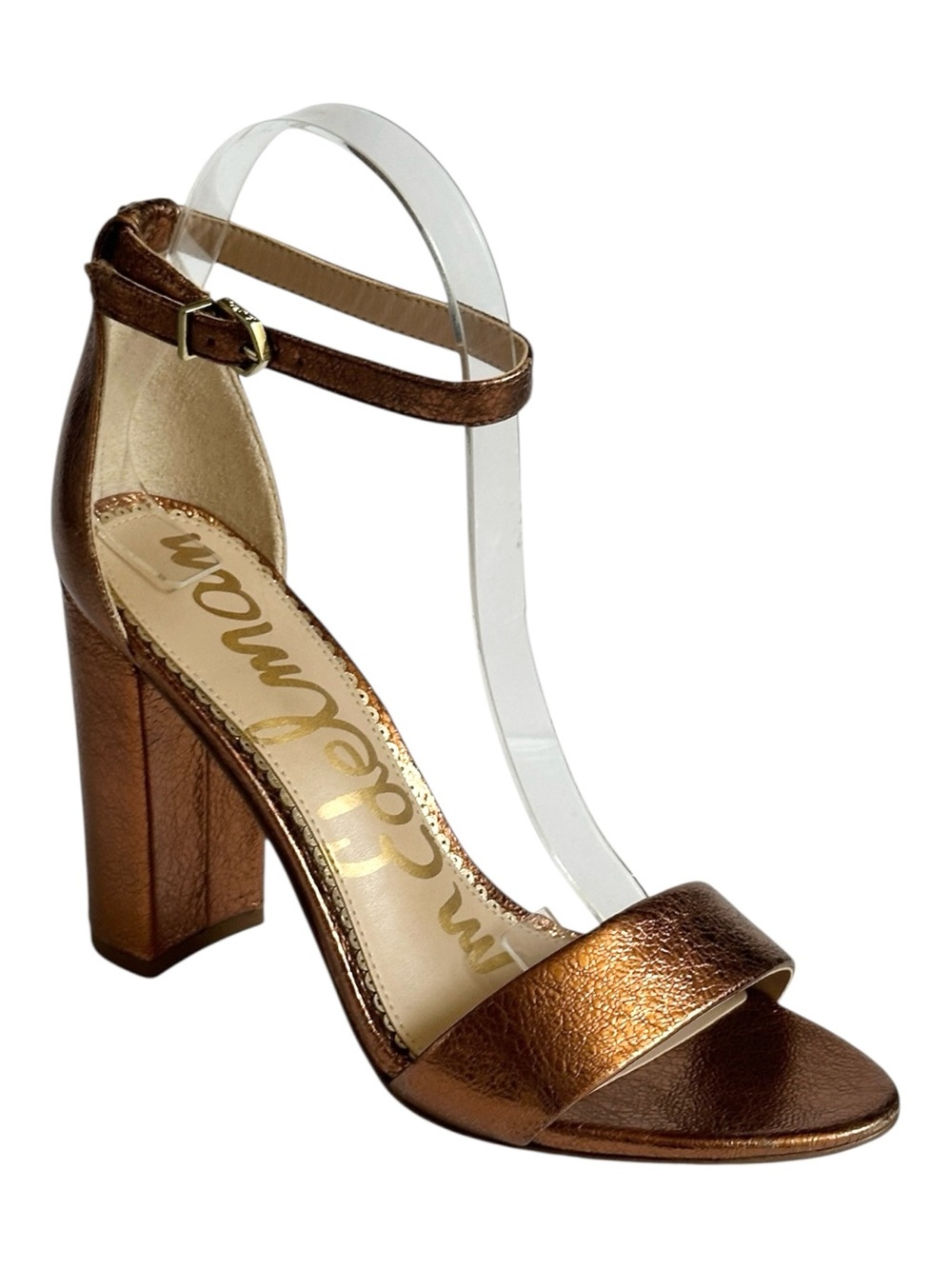 Sam Edelman Yaro 7.5 Rose Gold Metallic Leather Block Heel Sandals NWOB